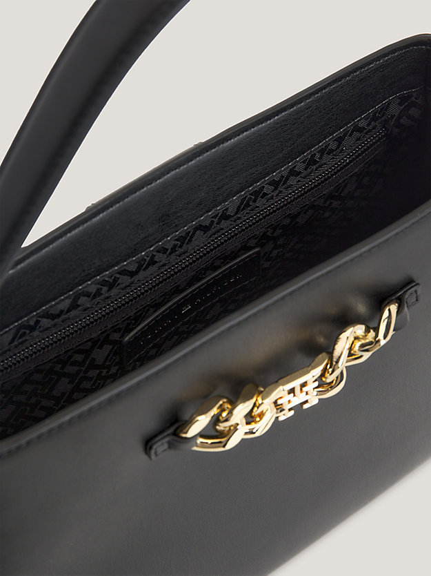 satchel con catenella e monogramma nero da donna tommy hilfiger