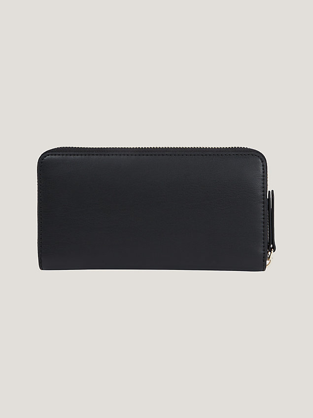 black th monogram chain large zip-around wallet for women tommy hilfiger