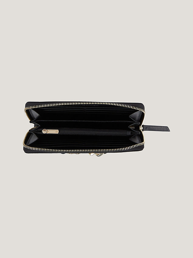 black th monogram chain large zip-around wallet for women tommy hilfiger