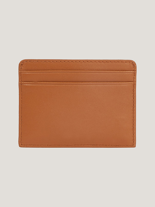 brown luxe leather credit card holder for women tommy hilfiger