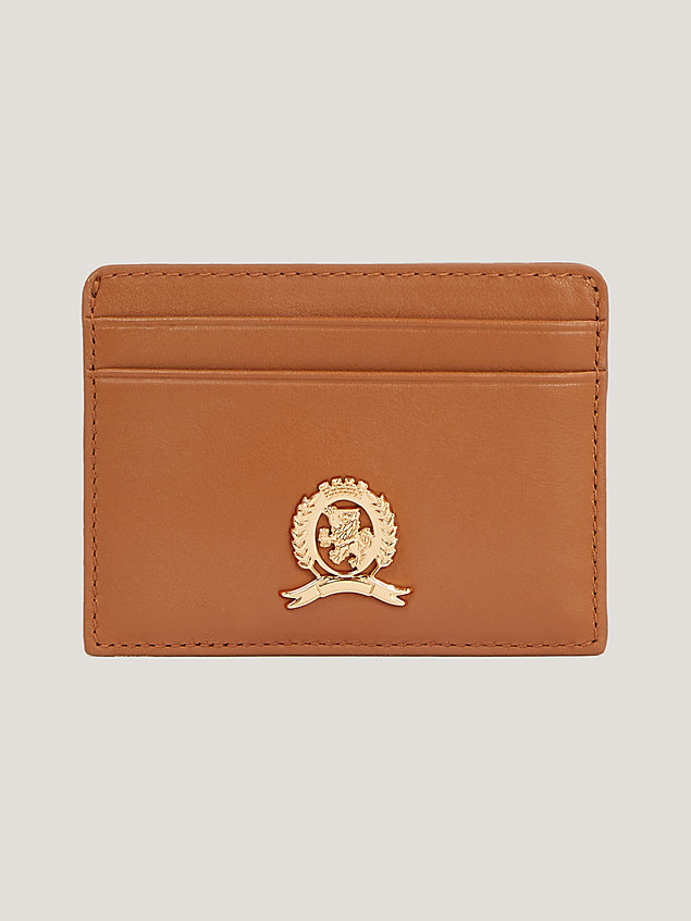brown luxe leather creditcardhouder voor dames - tommy hilfiger