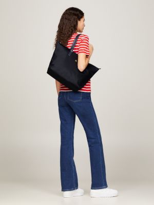 blau tote-bag mit tommy-tape für damen - tommy hilfiger