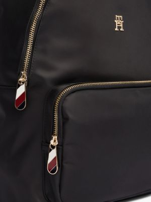 black th emblem plaque backpack for women tommy hilfiger