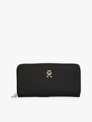 black large zip-around recycled wallet for women tommy hilfiger