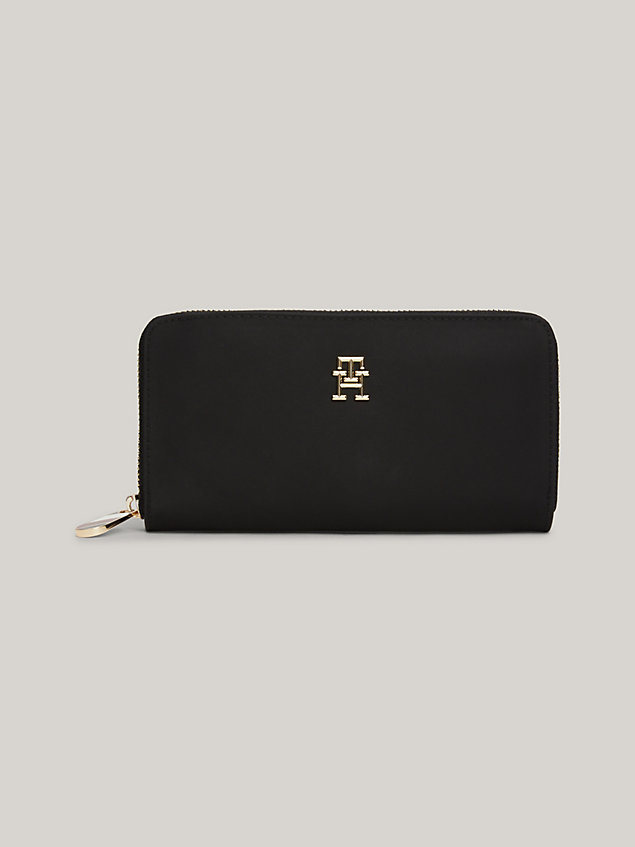 black large zip-around recycled wallet for women tommy hilfiger