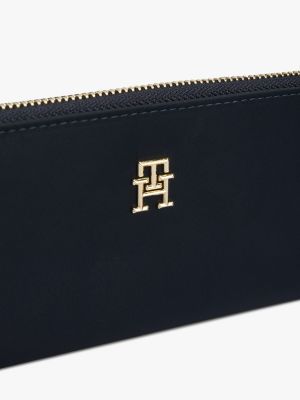 blue large zip-around recycled wallet for women tommy hilfiger