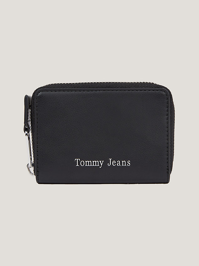 black kleine portemonnee met rits en logo voor dames - tommy jeans