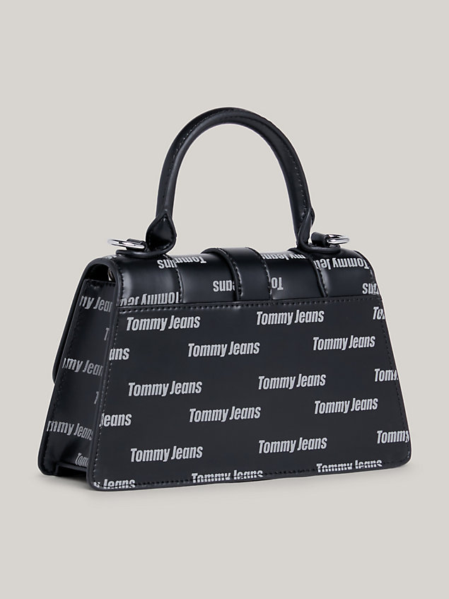 black tommy jeans item repeat logo print crossover bag for women tommy jeans