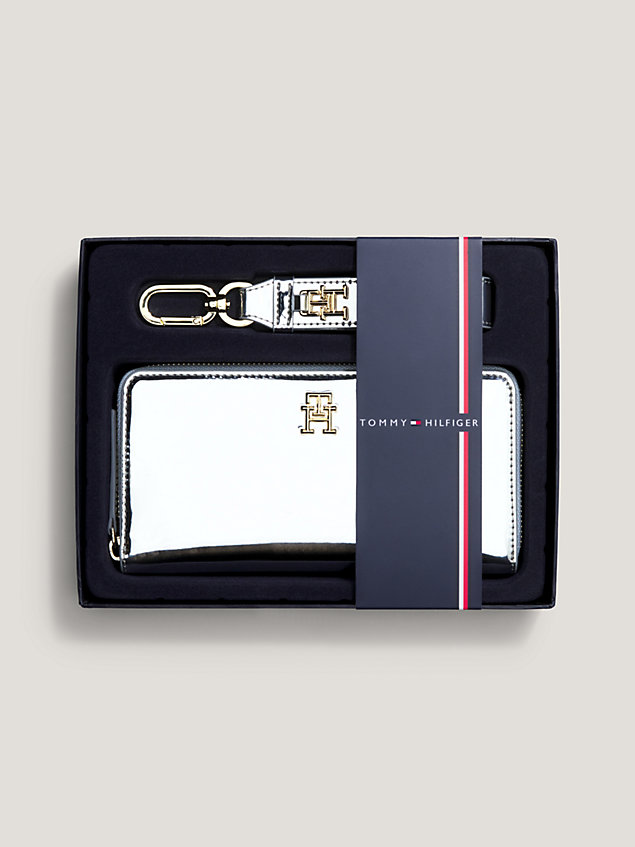 grey large metallic wristlet wallet gift set for women tommy hilfiger