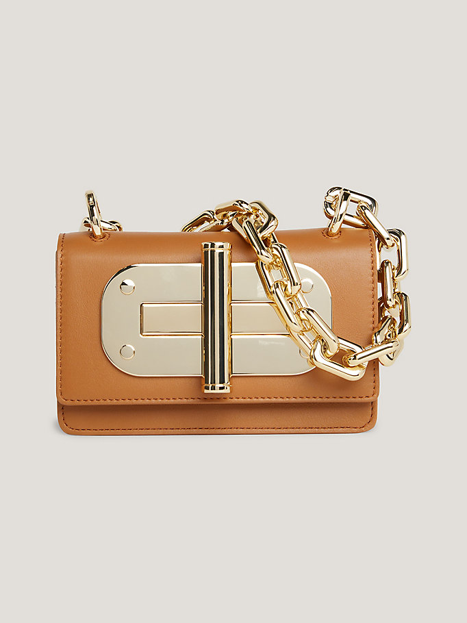 Turn Lock Chain Leather Crossover Bag | Brown | Tommy Hilfiger