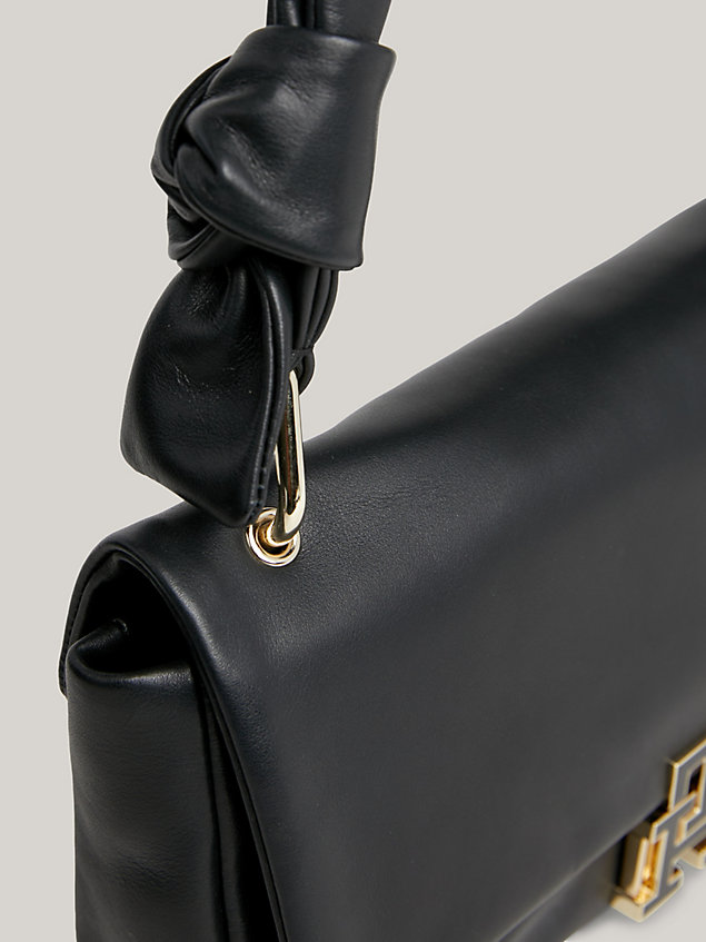 black leather push lock hobo bag for women tommy hilfiger
