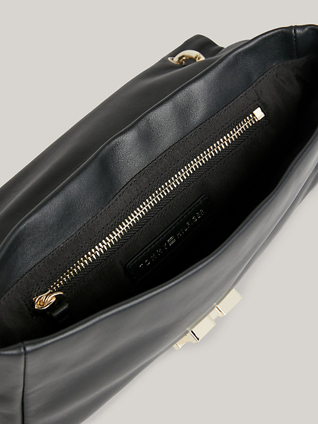 black leather push lock hobo bag for women tommy hilfiger
