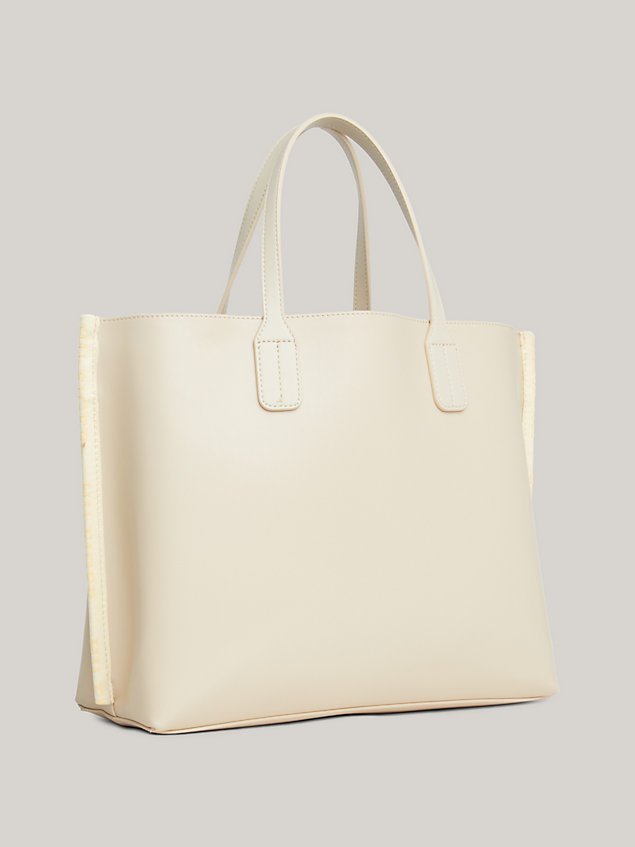 beige iconic logo tape satchel for women tommy hilfiger