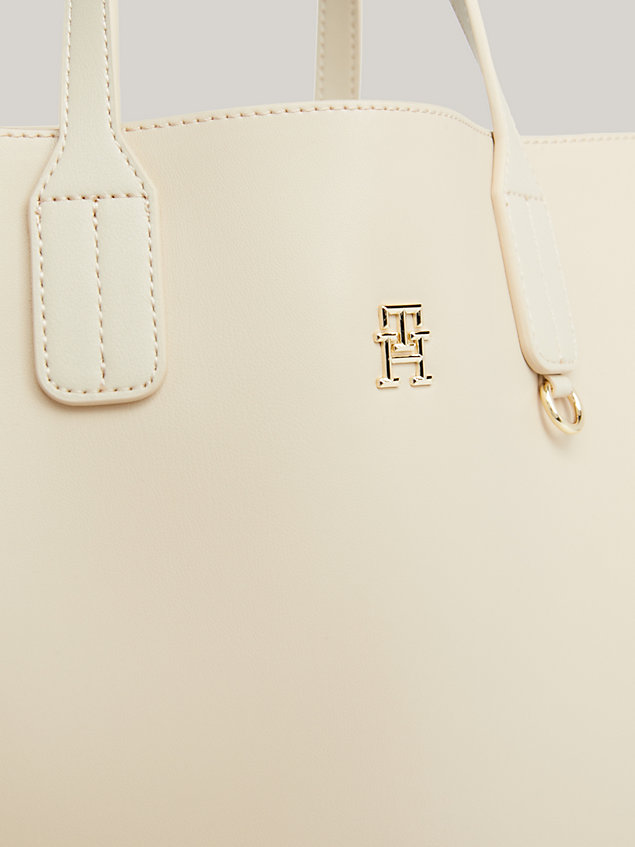 beige iconic logo tape satchel for women tommy hilfiger