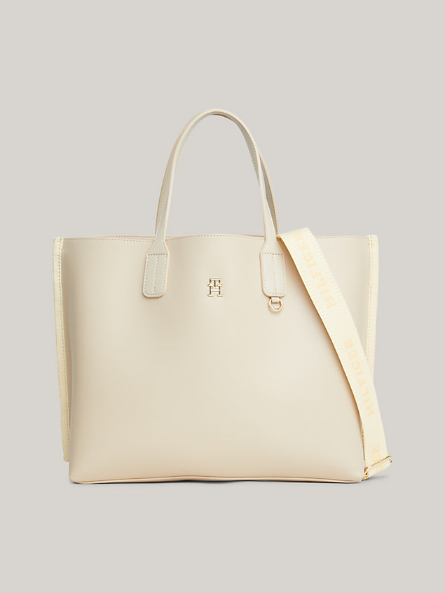 beige iconic detachable strap satchel for women tommy hilfiger