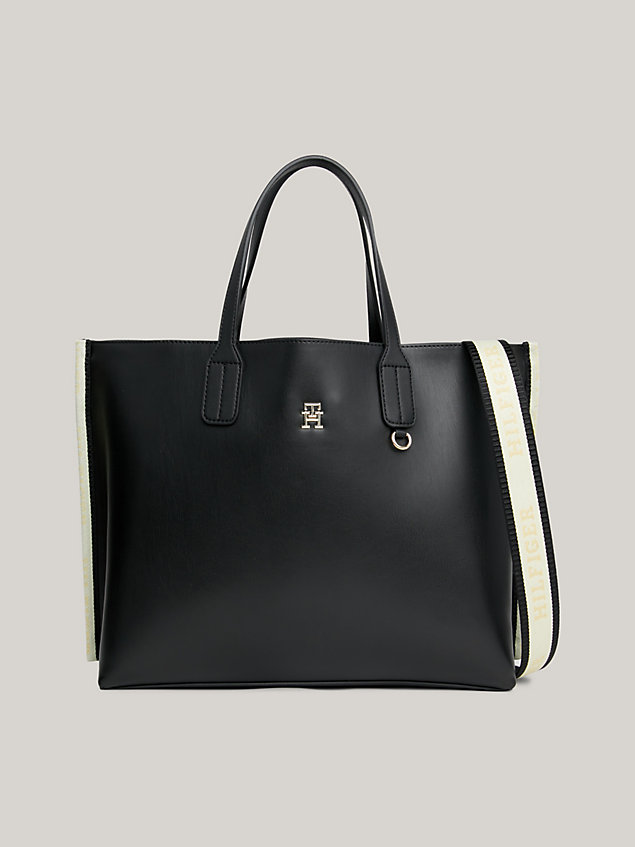 black iconic detachable strap satchel for women tommy hilfiger