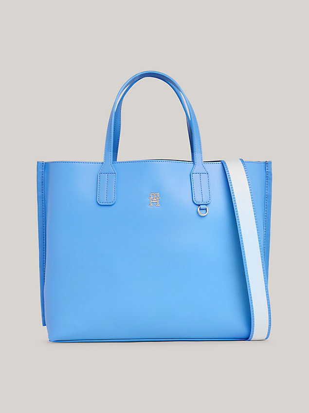blue iconic detachable strap satchel for women tommy hilfiger