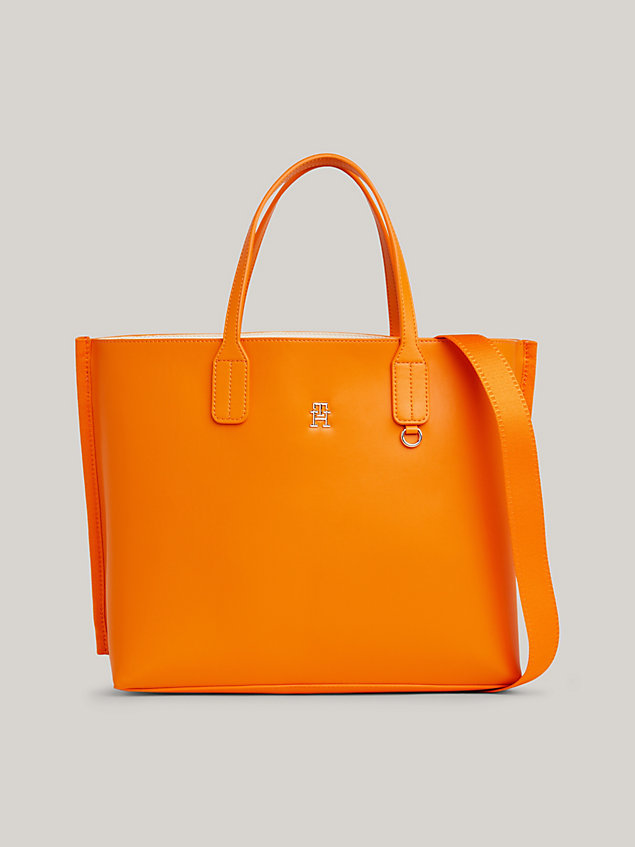 orange iconic detachable strap satchel for women tommy hilfiger
