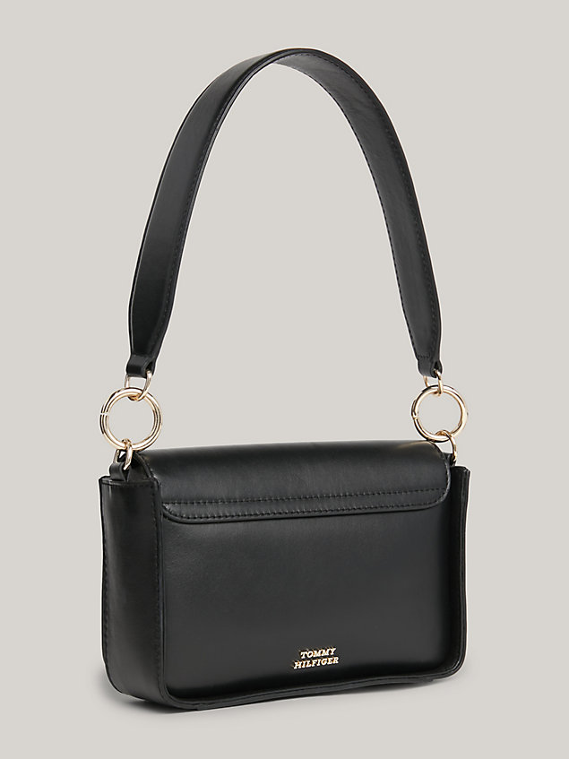 black leather th crest medium crossover bag for women tommy hilfiger