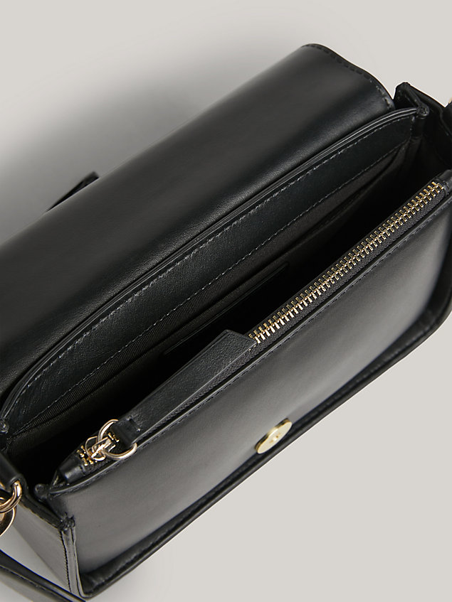 black leather th crest medium crossover bag for women tommy hilfiger