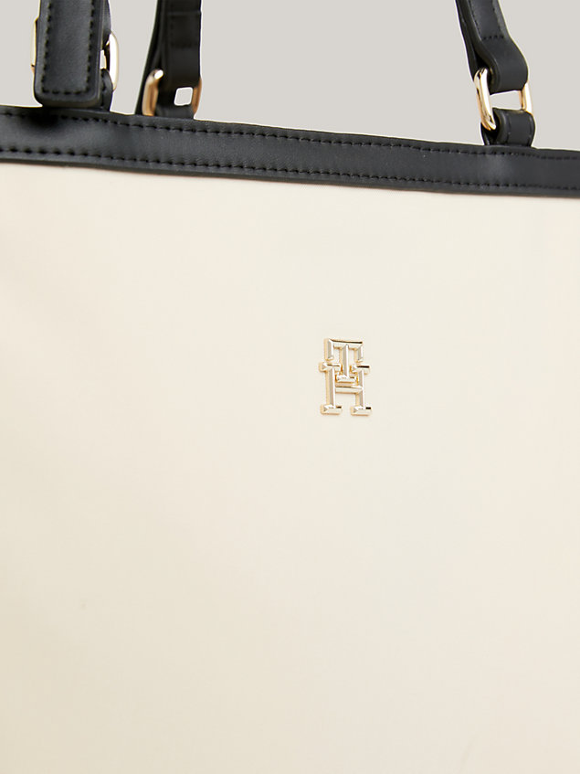 beige essential contrast th monogram tote for women tommy hilfiger