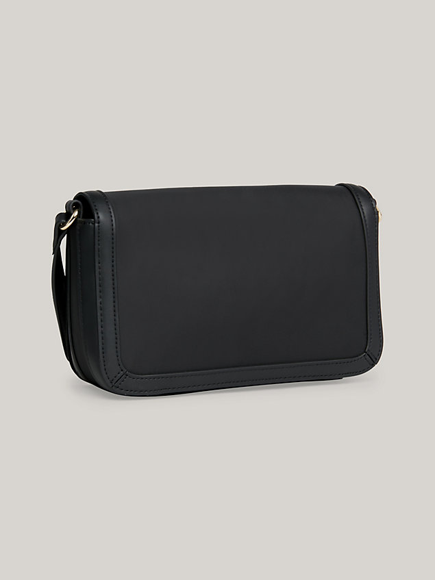 black essential crossover flap bag for women tommy hilfiger