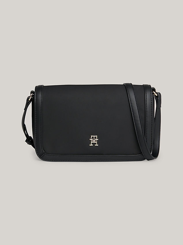 black essential crossover flap bag for women tommy hilfiger