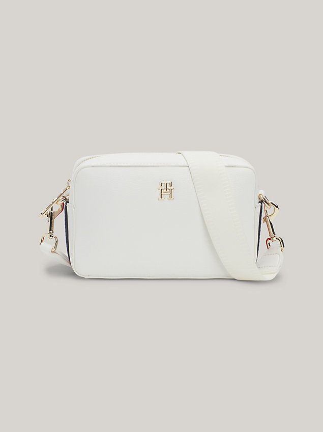 white essential signature th monogram small camera bag for women tommy hilfiger