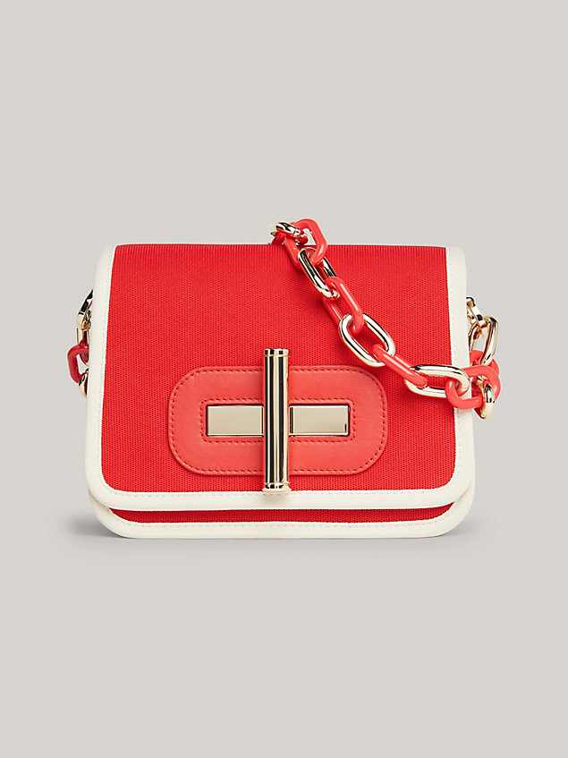 red turnlock handtasche mit kettenriemen für damen - tommy hilfiger