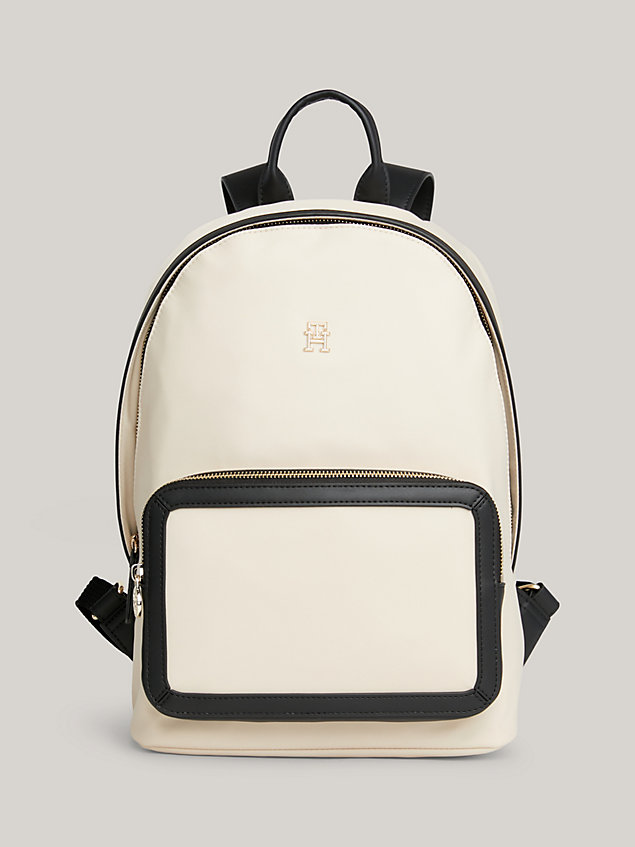 beige essential th monogram contrast backpack for women tommy hilfiger