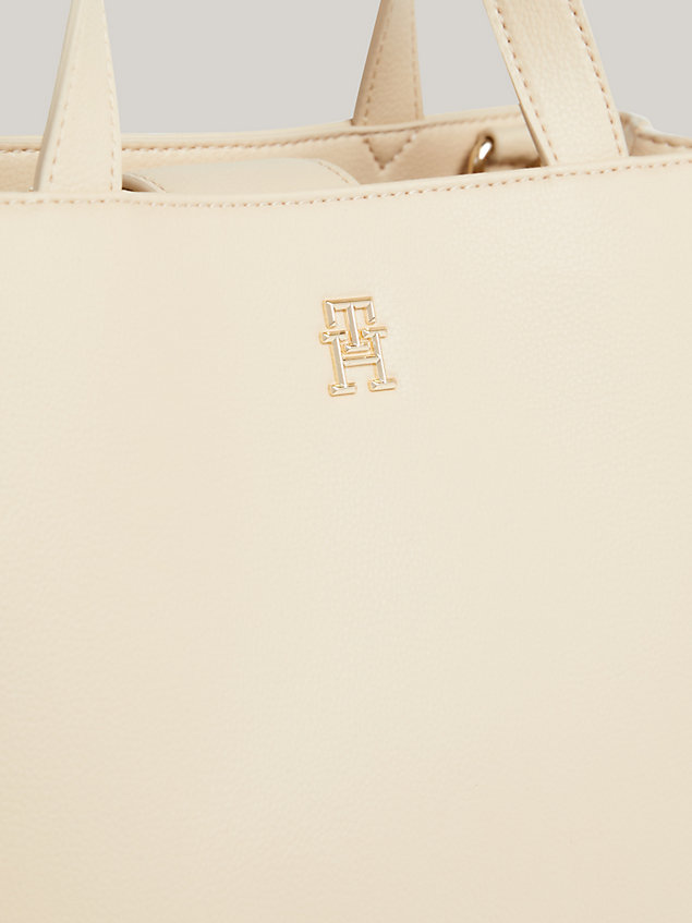 beige essential th monogram stripe satchel for women tommy hilfiger
