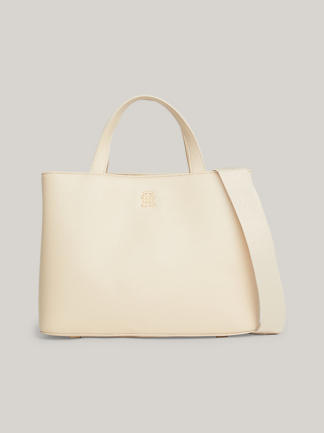 beige essential th monogram small satchel for women tommy hilfiger