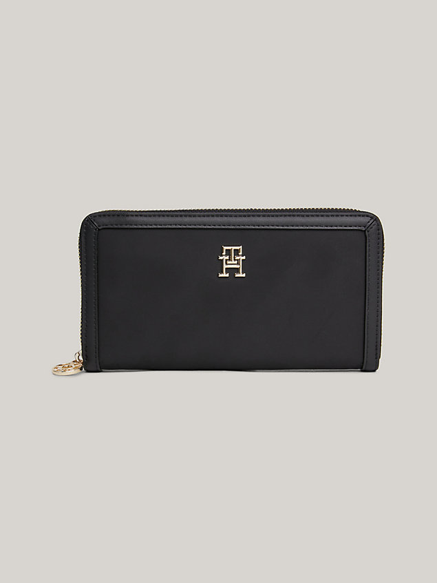 black essential large zip-around wallet for women tommy hilfiger