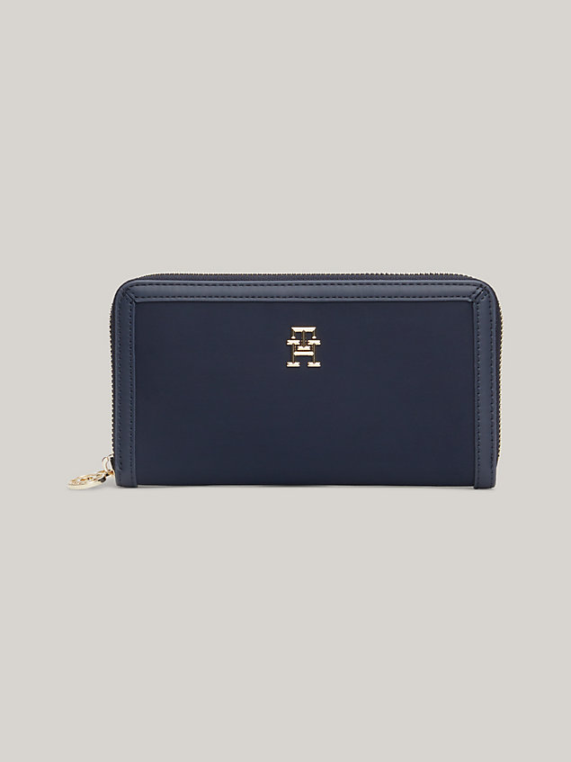 blue essential large zip-around wallet for women tommy hilfiger