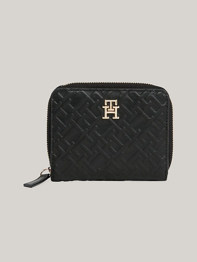 black th monogram medium zip-around wallet for women tommy hilfiger