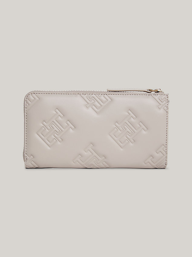 grey th monogram print large zip-around wallet for women tommy hilfiger