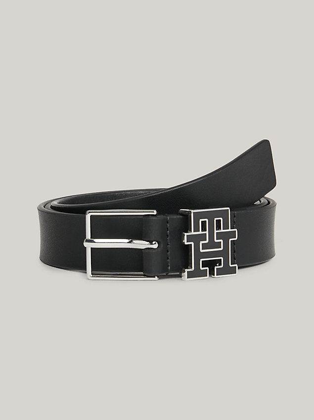 black th monogram keeper leather belt for women tommy hilfiger