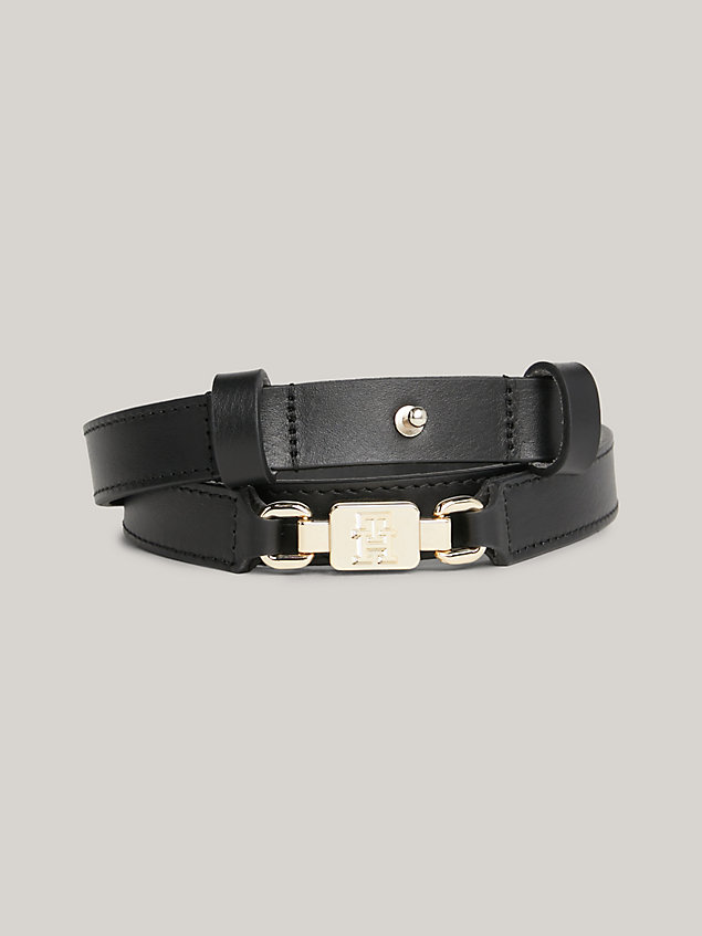 black reversible th monogram high waist leather belt for women tommy hilfiger