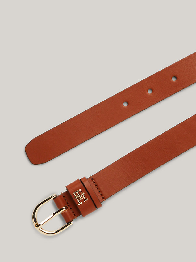brown essential th monogram leather belt for women tommy hilfiger