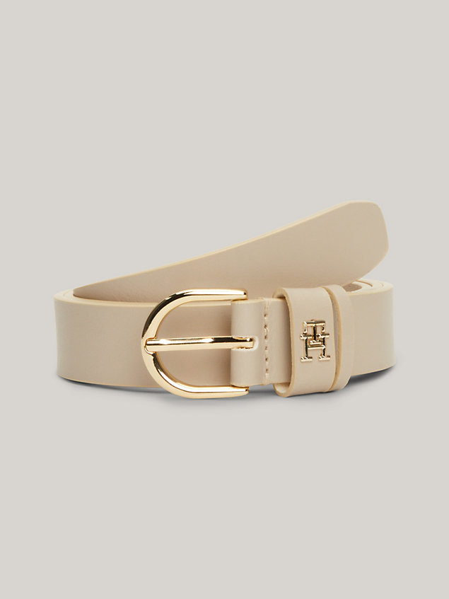 beige essential th monogram leather belt for women tommy hilfiger