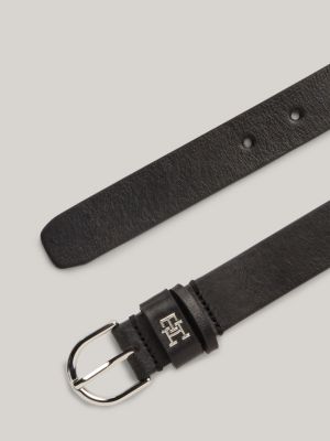 black essential ledergürtel mit th-monogramm für damen - tommy hilfiger
