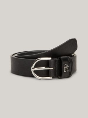 Essential TH Monogram Leather Belt, Black