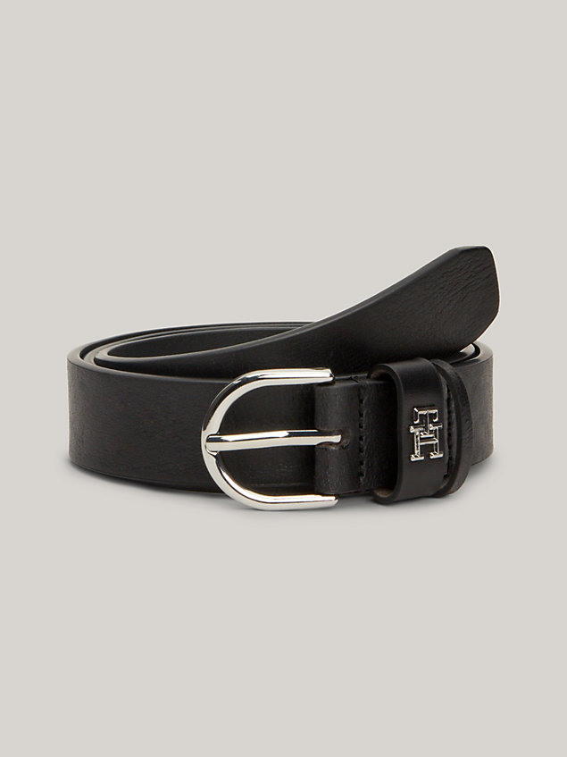 black essential th monogram leather belt for women tommy hilfiger