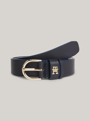 Essential TH Monogram Leather Belt | Blue | Tommy Hilfiger