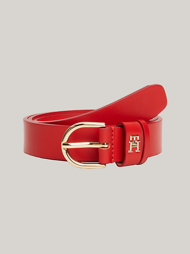 red essential th monogram leather belt for women tommy hilfiger