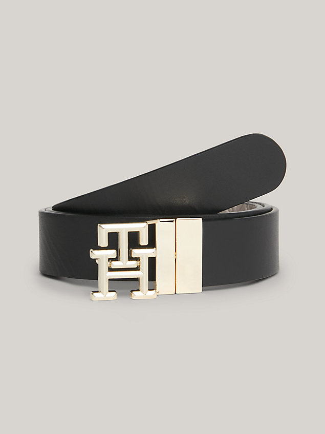 black th monogram reversible napa leather belt for women tommy hilfiger