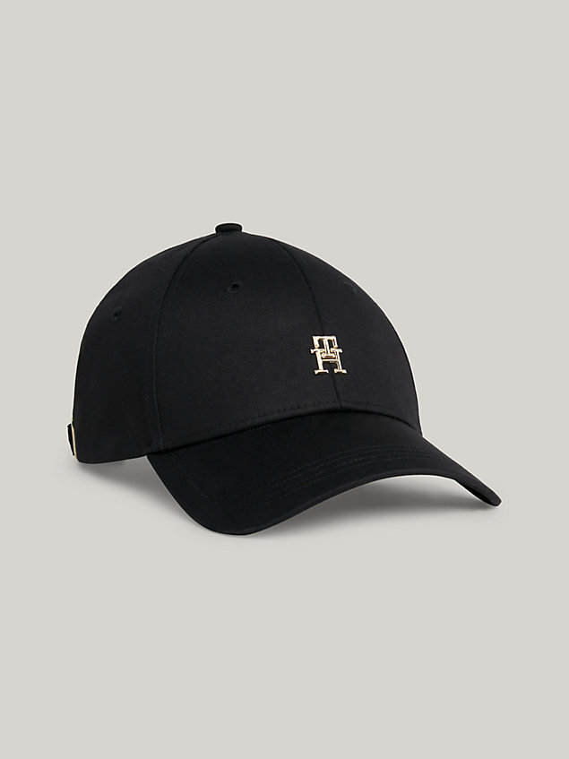 black essential chic baseball-cap mit th-monogramm für damen - tommy hilfiger