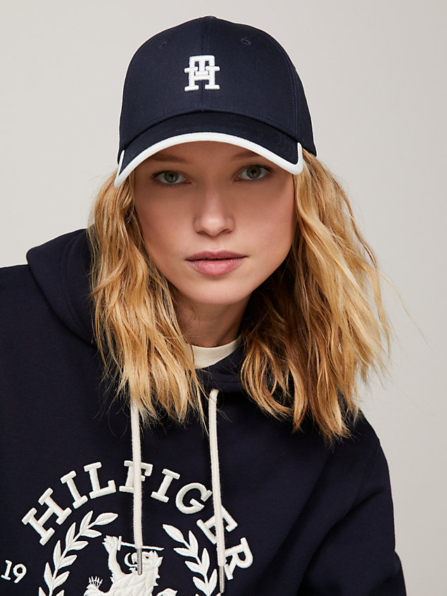 blue th monogram contrast baseball cap for women tommy hilfiger