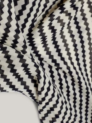 blue essential logo-schal mit zickzack-streifen für damen - tommy hilfiger