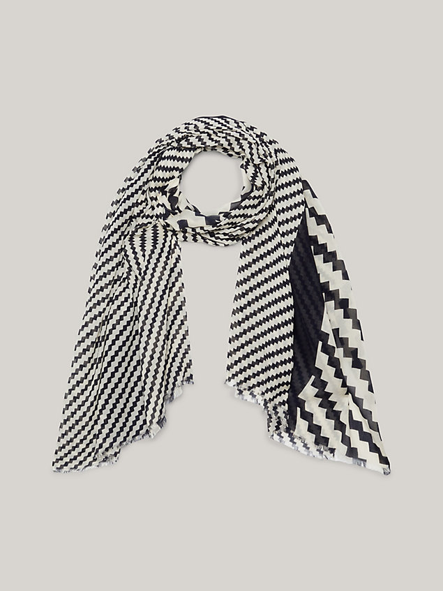 blue essential jagged stripe logo scarf for women tommy hilfiger